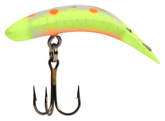 Yakima Bait Flatfish F-7 Chartreuse Orange UV finish boosts visibility on murky water