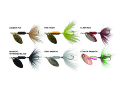 Yakima Bait Wordens Rooster Tail kit highlights pulsating tail action for better fish attraction.