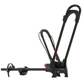 Yakima FrontLoader roofrack secures bicycles for car transport.