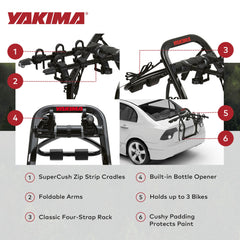 Yakima FullBack 3 padded cradles protecting bikes and vehicle finish