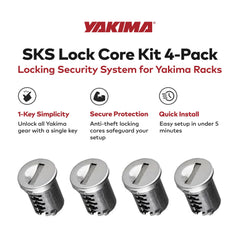 Yakima SKS lock cores installed on a car rack, adding security during travel.
