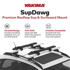 Yakima SupDawg holds wide boards up to 36 inches securely on top.