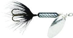 Yakima Worden's Rooster Tail inline spinner close-up showing black hook for versatile freshwater use.