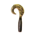 Yamamoto 5in Super Grub Cinnamon with Large Black Flake, front view for lure action.