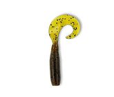 Yamamoto 5-inch Super Grub Green Pumpkin with Large Black Flake attracts bass and supports versatile setups.