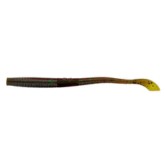 Yamamoto 5-inch Kut Tail Worm in green pumpkin with black and purple for finesse drop-shot fishing.
