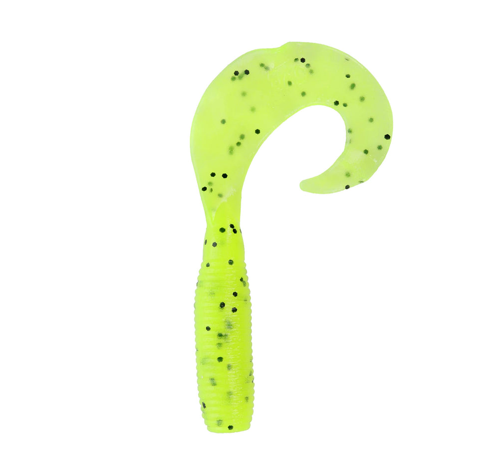Yamamoto 5-inch Super Grub Chartreuse with Large Black Flake for bass lure use
