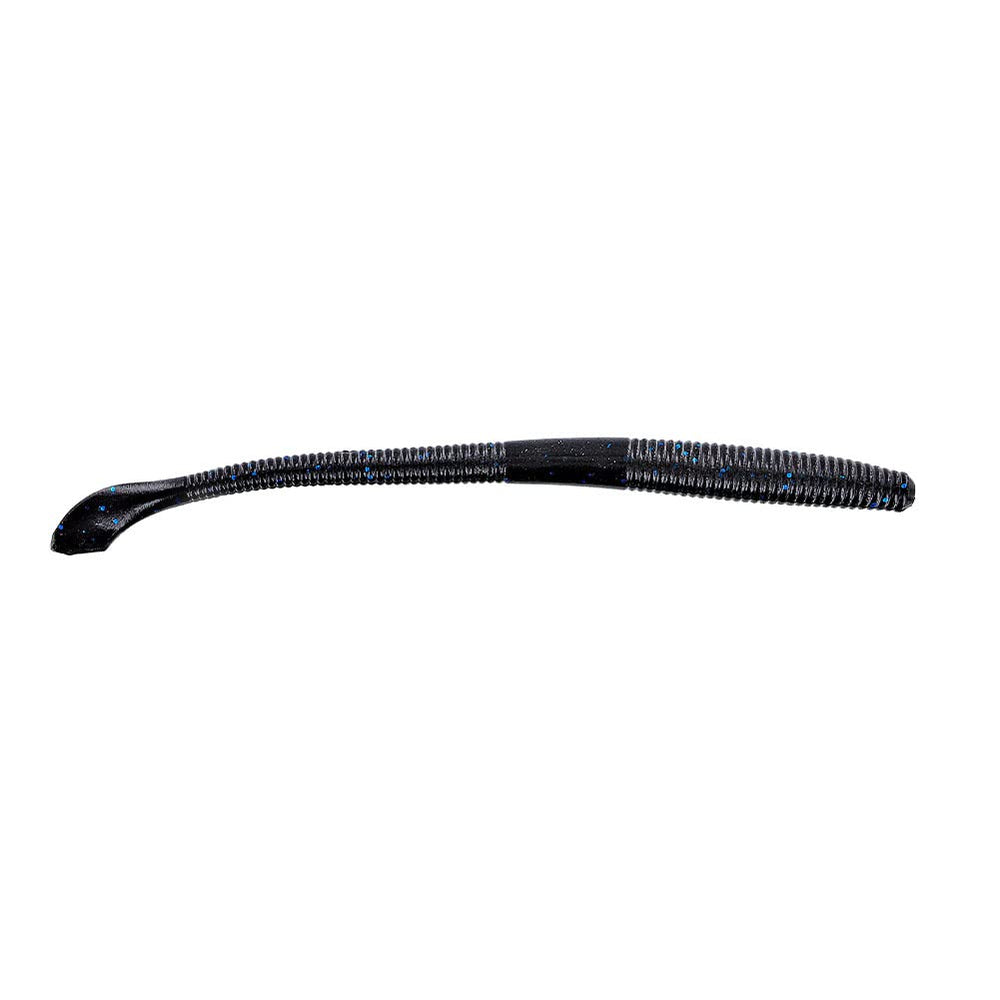 Yamamoto 7.75-inch Kut Tail Worm, Black Blue Flake, ideal for finesse rigs like drop-shot and neko.
