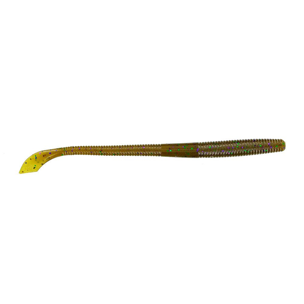 Yamamoto 7GL-05-301 Kut Tail Worm in green pumpkin purple flake, ideal for finesse fishing with drop shot setups