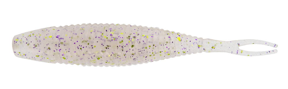 Yamamoto Scope Shad 3in stealth chartreuse purple, ideal as a finesse trailer for dropshot rigs.