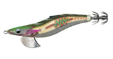 Yamashita Egi Oh Search 077 Olive Ash 2.5 front close view highlights color and lure detail