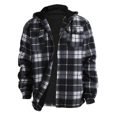 Yasumond plaid flannel jacket hooded front view showing plush warmth for chilly commutes