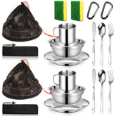 yasuwekik Scout Mess Kit 18-8 stainless steel cup shown for rugged meals on trail.