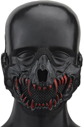 YBJMSFA Airsoft half-face skull mask front view with breathable mesh for outdoor play.
