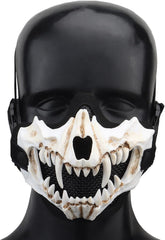 YBJMSFA airsoft half-face skull mask front view for comfortable breathable protection during games.