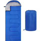 YCZS sleeping bag blue outside view highlighting durable 170T shell for rugged outdoor use.