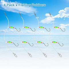 Four green-yellow fishing bobbers in a pack