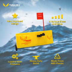 Yellow Bird tattle flag kit shown with planer boards for added visibility