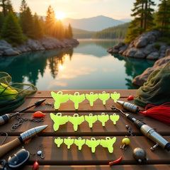 Universal-fit yellow hook covers on treble hooks