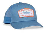 YETI adjustable fishing club trucker hat in Pacific Blue with flat bill, sun protection