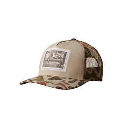 YETI Duck Stamp Trucker Hat side view in camo for versatile outdoor wear.