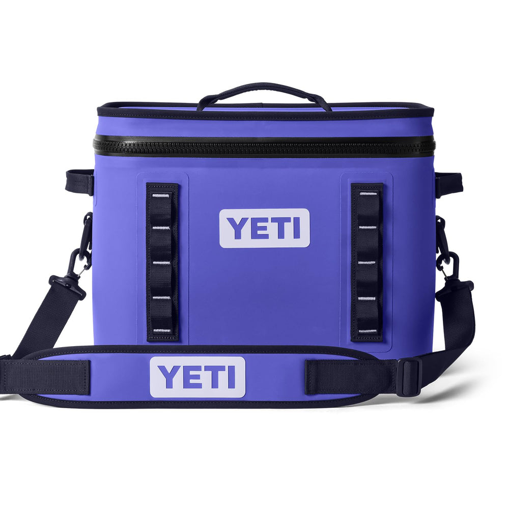 YETI Hopper Flip 18 ultramarine violet closed-zipper demonstrates leakproof cooling for outdoor trips.