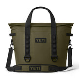 YETI Hopper M30 olive front-angle, ideal for on-the-go freshness.