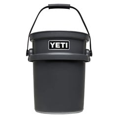 YETI LoadOut bucket front view shows rugged durability for tough hauling.