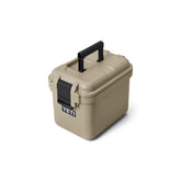 YETI LoadOut GoBox 15 Tan open lid for easy access during transport.