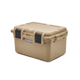 YETI LoadOut GoBox divided cargo case tan front view for organized gear protection.
