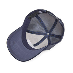 YETI Patch Trucker Hat Navy worn outdoors
