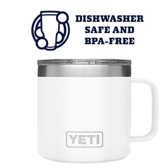No Sweat design on YETI Rambler mug keeps hands dry during hot coffees.