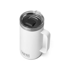YETI Rambler 24 oz Mug front view in white, durable stainless steel for daily beverages