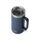 YETI Rambler 24 oz Mug Navy side view shows durable stainless steel and ample capacity