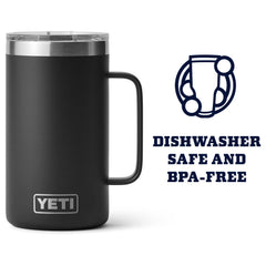 YETI Rambler 24 oz Mug stainless steel body highlighting rugged durability and insulation