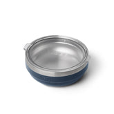 YETI Rambler Low Bowl navy exterior shows rugged stainless steel for outdoor meals.