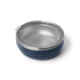 YETI Rambler Low Bowl navy lid on demonstrates secure transport and freshness.