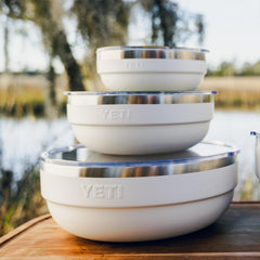 YETI Rambler Low Bowl navy open lid facilitates quick snack access.