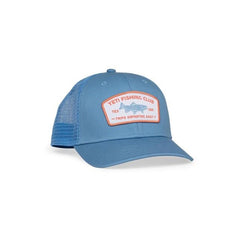 YETI Pacific Blue trucker hat seen from the side for a stylish look