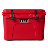 YETI Tundra 35 Rescue Red front view—portable cooler for solo adventures.