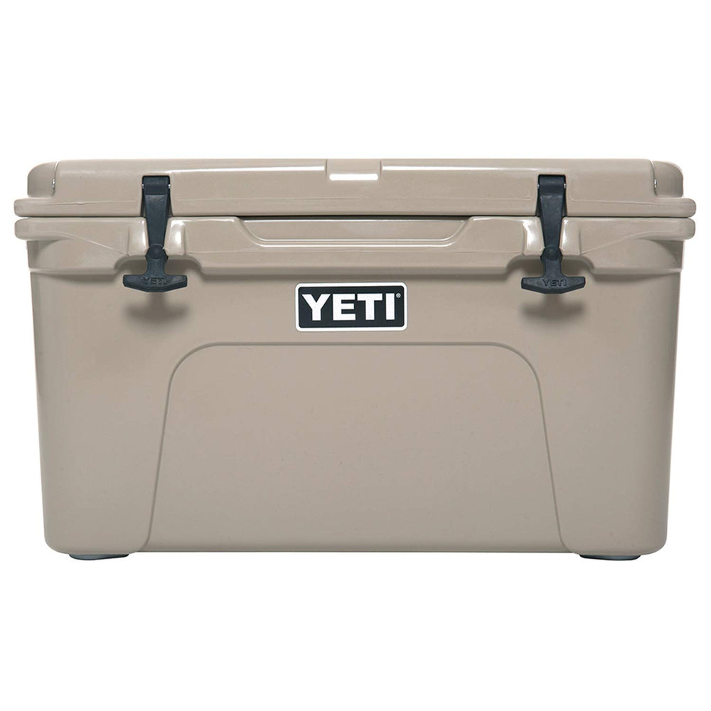 YETI Tundra 45 Desert Tan lid latches secure contents on rugged trips