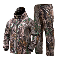 YEVHEV quiet hunting suit jacket in camouflage provides weather-ready concealment.