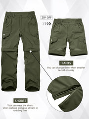 Yevtzl kids cargo pants with zip-off convertible design for warm weather adventures.