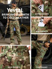 Yevtzl men's fleece-lined tactical pants 12-pocket design during outdoor work.