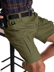 Yevtzl men's hiking cargo shorts side view emphasizes flexible waist for varied body types