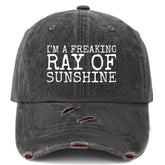 YFKFYTG Ray Sunshine hat front view with vintage denim and breathable mesh.