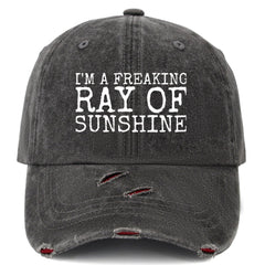 YFKFYTG Ray Sunshine hat front view with vintage denim and breathable mesh.
