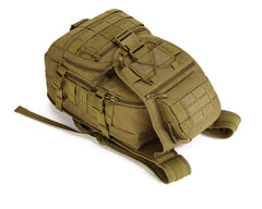 YFNT Tactical MOLLE Backpack side view highlighting compact silhouette and expansion.