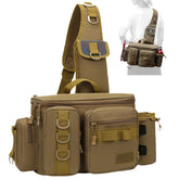 YIANTU fishing tackle backpack front view with rod holder