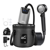 Yimserk portable camping shower LED display shows battery and temperature for safe monitoring.